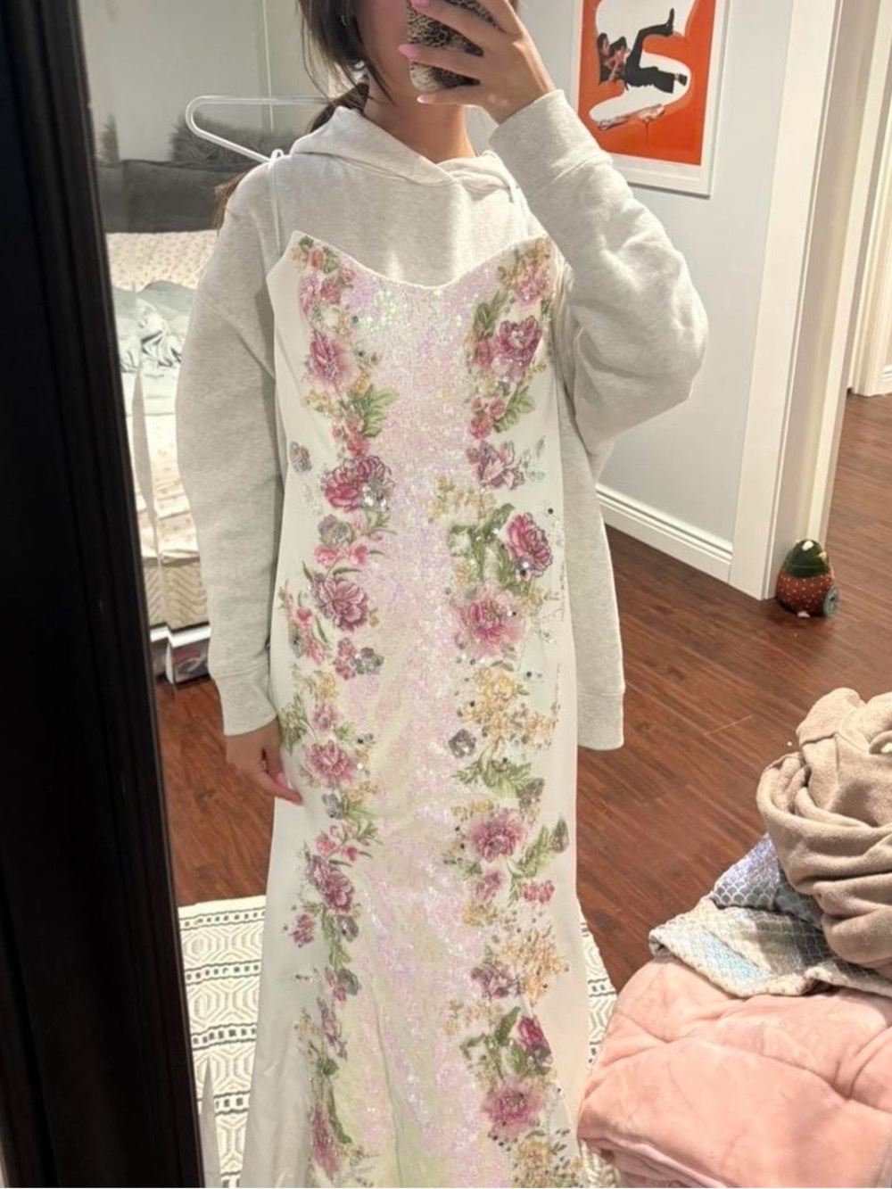 ZAPAKA Floral Sequin Dress - Pink White
